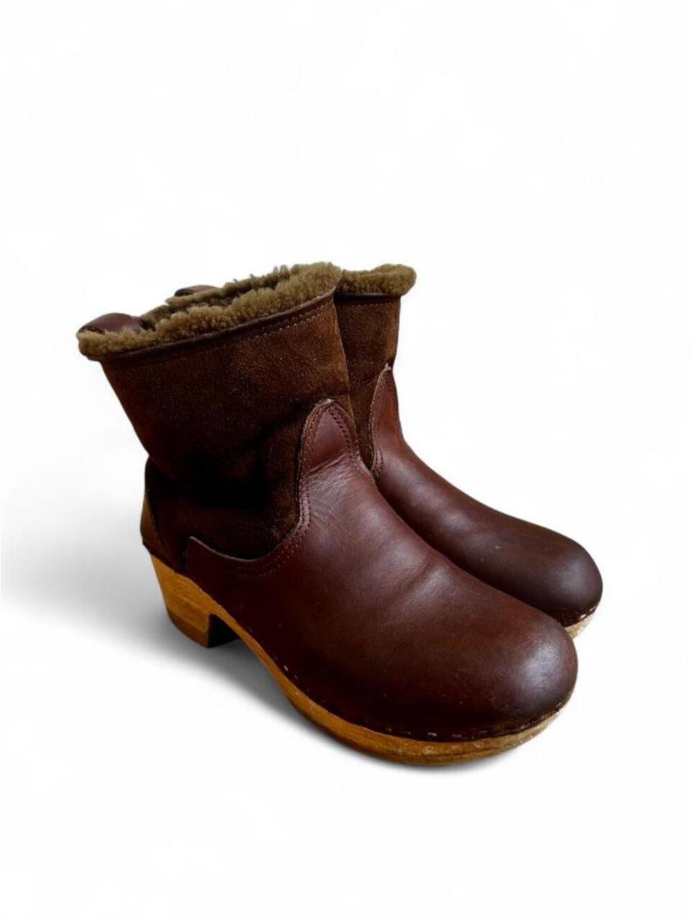 No. 6 Brown sherling leather clogs winter boots primitive style